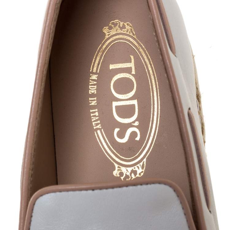 Pre Owned Tod's White Leather Tassel Detail Espadrille Loafers Size 37