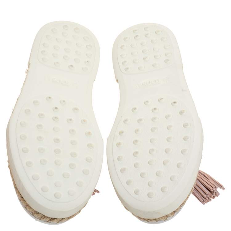 Pre Owned Tod's White Leather Tassel Detail Espadrille Loafers Size 37