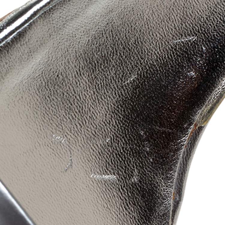 Pre Owned Tod's Silver Leather Studded Heel Ankle Strap Sandals Size 37.5