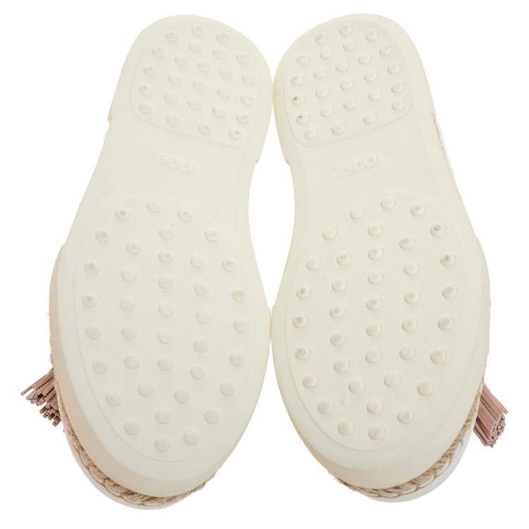 Pre Owned Tod's White Leather Tassel Detail Espadrille Loafers Size 40.5
