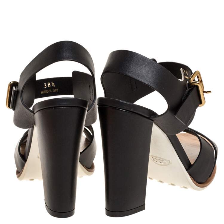 Pre Owned Tod's Black Leather Platform Ankle Strap Sandals Size 36.5