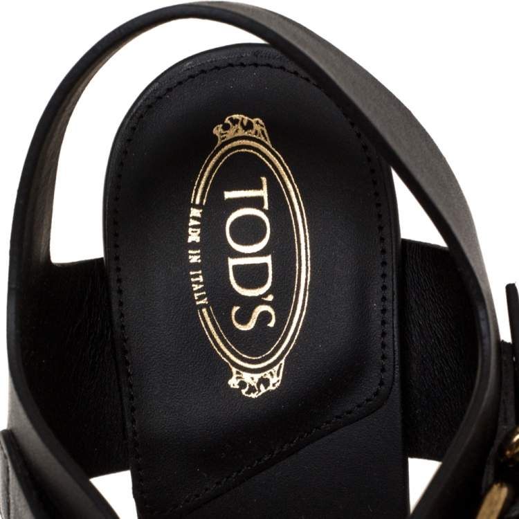 Pre Owned Tod's Black Leather Platform Ankle Strap Sandals Size 36.5