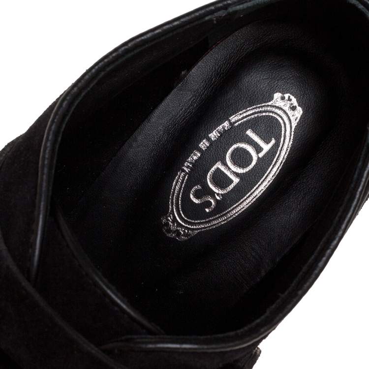 Pre Owned Tod's Black Suede Leather Platform Ankle Booties Size 39