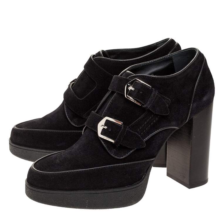 Pre Owned Tod's Black Suede Leather Platform Ankle Booties Size 39