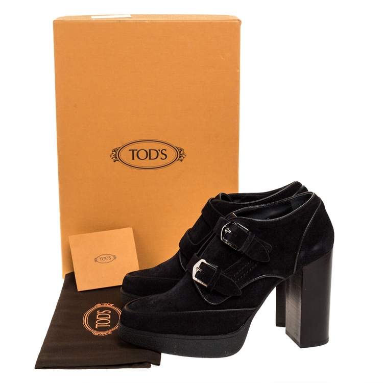 Pre Owned Tod's Black Suede Leather Platform Ankle Booties Size 39