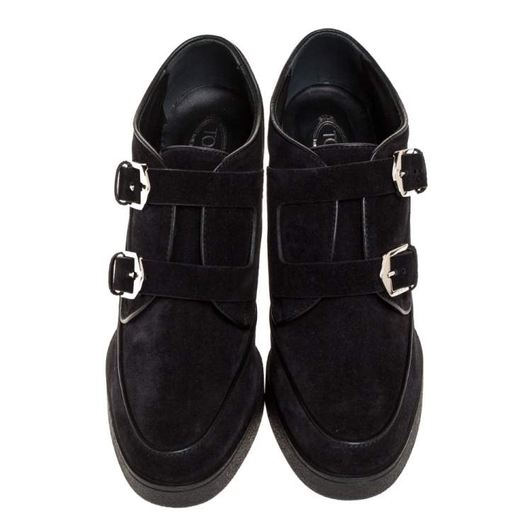 Pre Owned Tod's Black Suede Leather Platform Ankle Booties Size 39