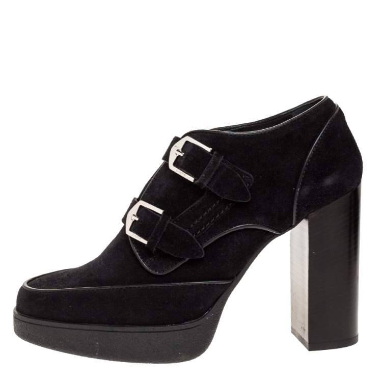 Pre Owned Tod's Black Suede Leather Platform Ankle Booties Size 39