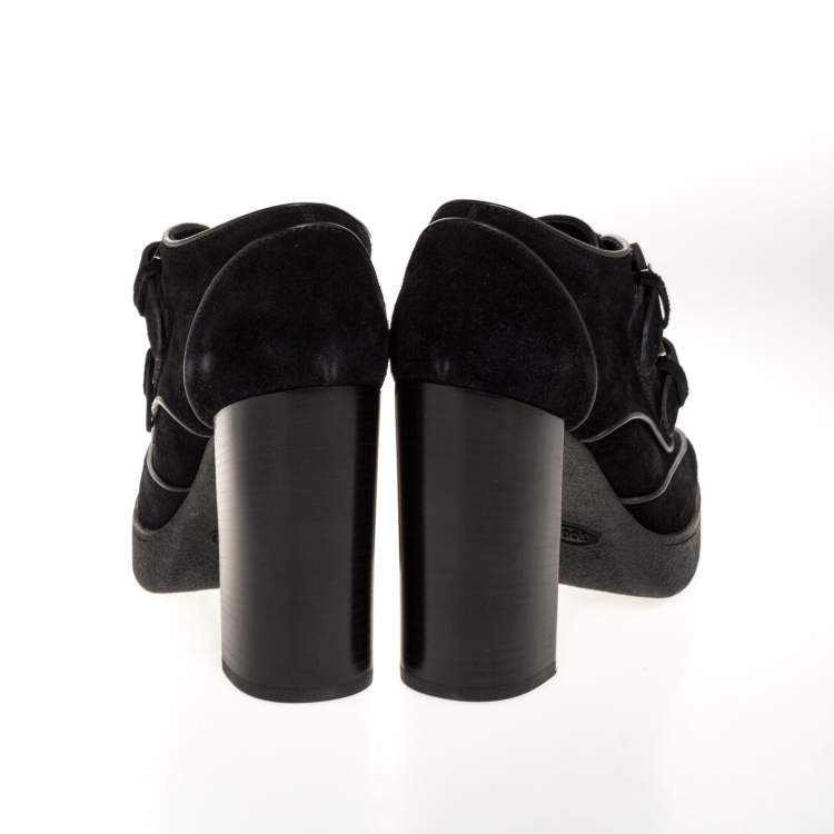 Pre Owned Tod's Black Suede Leather Platform Ankle Booties Size 39
