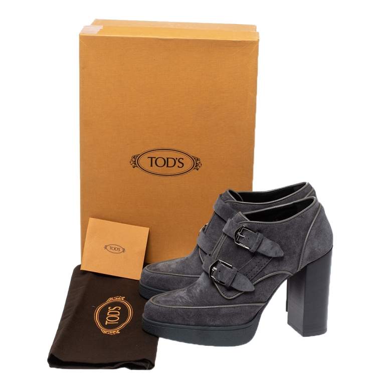 Pre Owned Tod's Grey Suede Leather Platform Ankle Booties Size 39