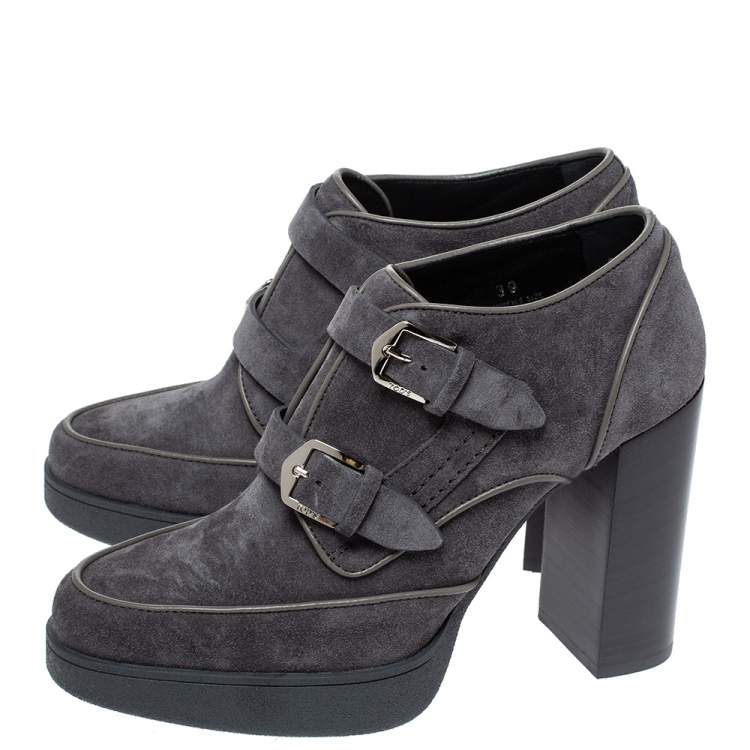 Pre Owned Tod's Grey Suede Leather Platform Ankle Booties Size 39