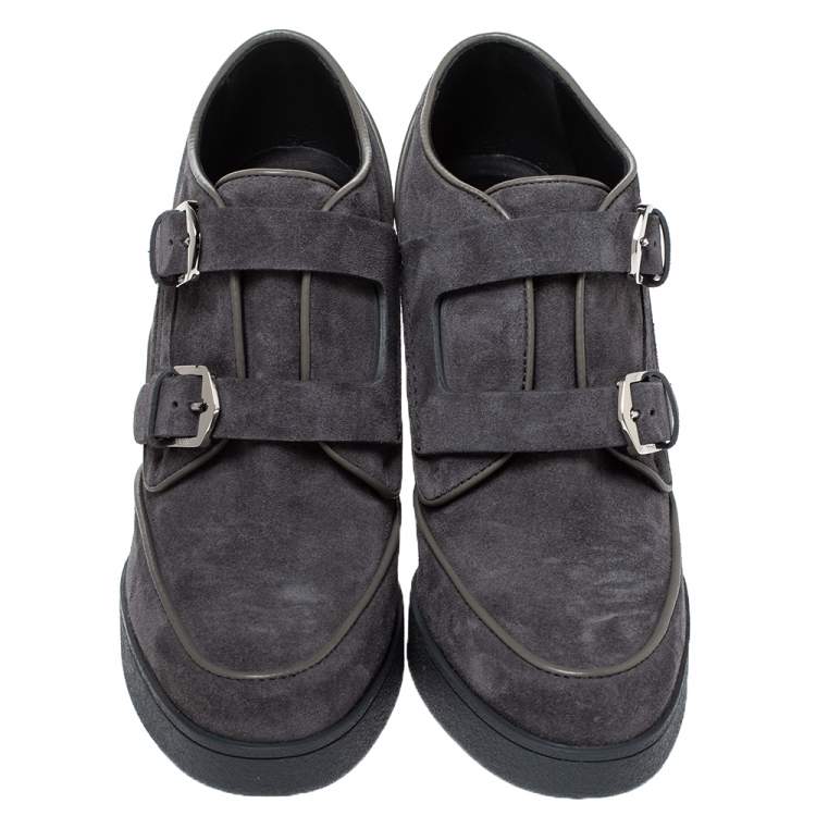 Pre Owned Tod's Grey Suede Leather Platform Ankle Booties Size 39
