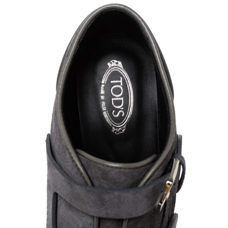 Pre Owned Tod's Grey Suede Leather Platform Ankle Booties Size 39