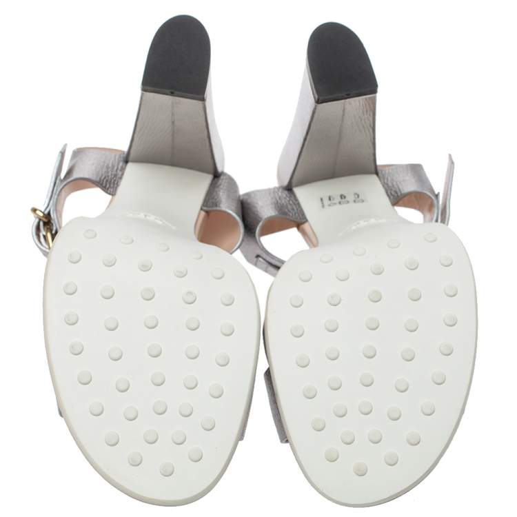 Pre Owned Tod's Sliver Leather Platform Ankle Strap Sandals Size 39.5