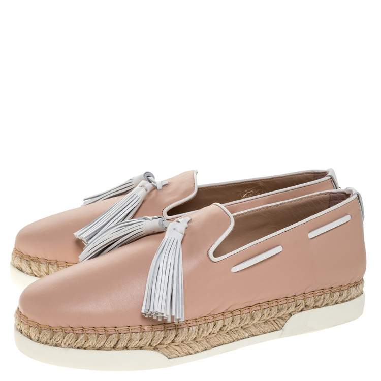 Pre Owned Tod's Pink Leather Tassel Espadrille Loafers Size 38.5 