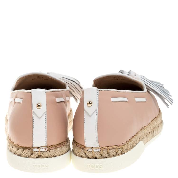 Pre Owned Tod's Pink Leather Tassel Espadrille Loafers Size 38.5 
