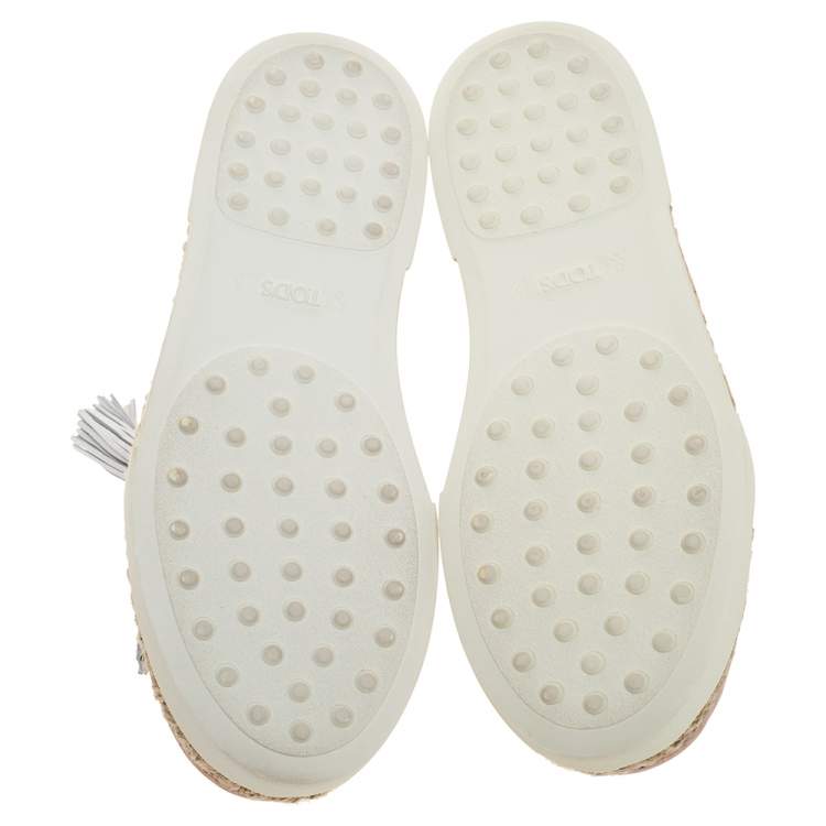 Pre Owned Tod's Pink Leather Tassel Espadrille Loafers Size 38.5 