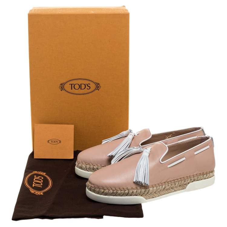 Pre Owned Tod's Pink Leather Tassel Espadrille Loafers Size 38.5 