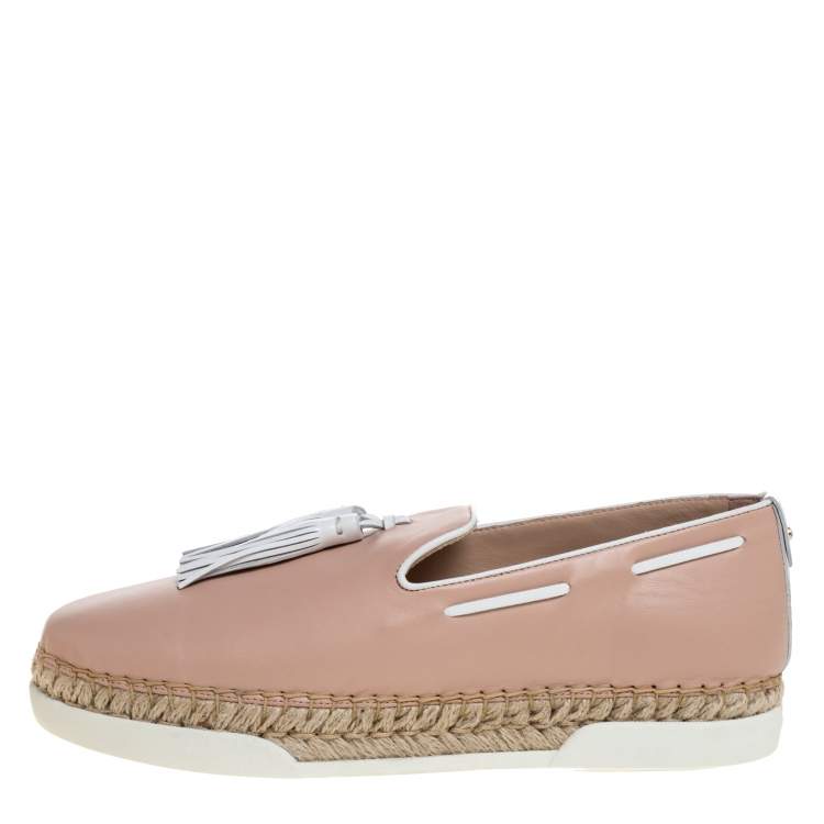 Pre Owned Tod's Pink Leather Tassel Espadrille Loafers Size 40.5
