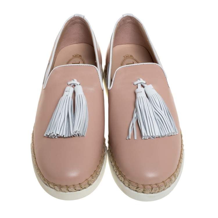 Pre Owned Tod's Pink Leather Tassel Espadrille Loafers Size 40.5