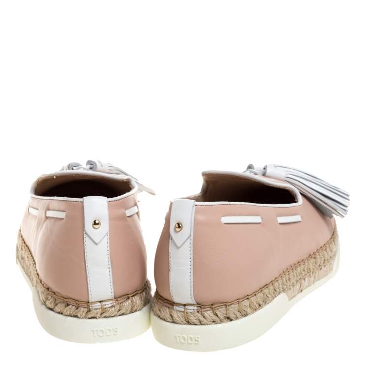 Pre Owned Tod's Pink Leather Tassel Espadrille Loafers Size 40.5