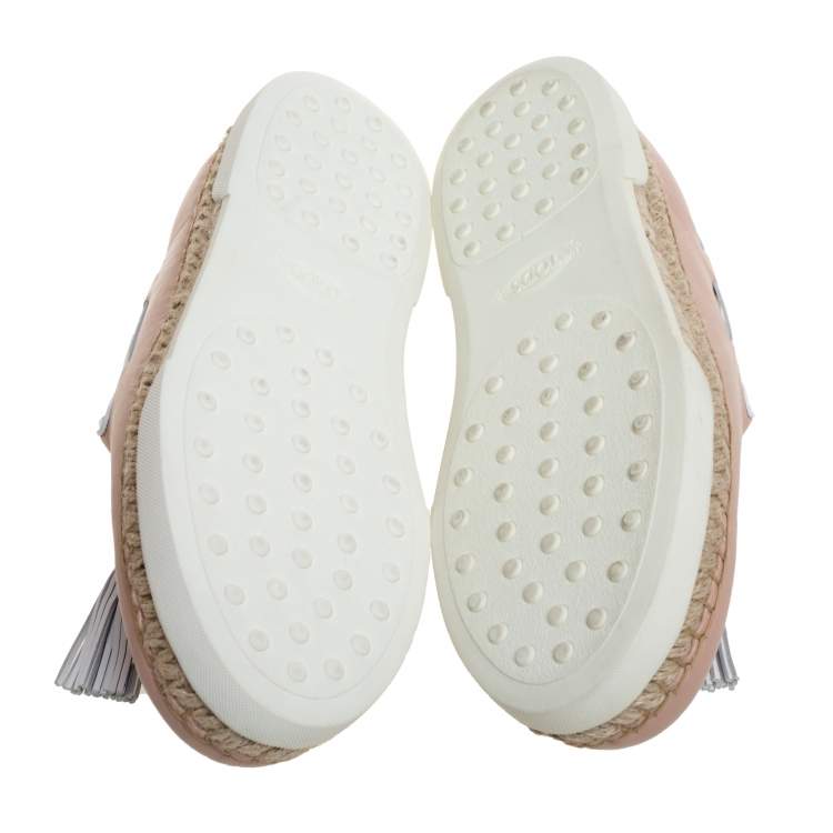 Pre Owned Tod's Pink Leather Tassel Espadrille Loafers Size 40.5