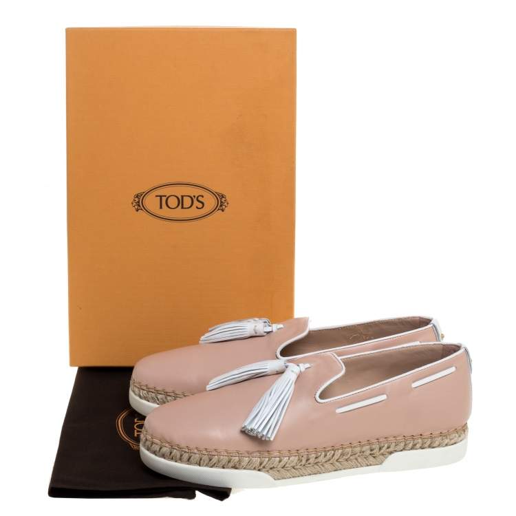 Pre Owned Tod's Pink Leather Tassel Espadrille Loafers Size 40.5