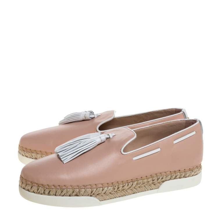 Pre Owned Tod's Pink Leather Tassel Espadrille Loafers Size 40.5