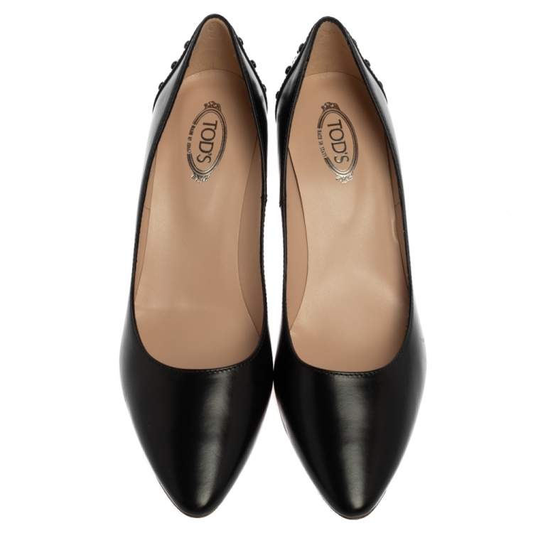 Pre Owned Tod's Black Leather Studded Pointed Toe Pumps Size 36.5