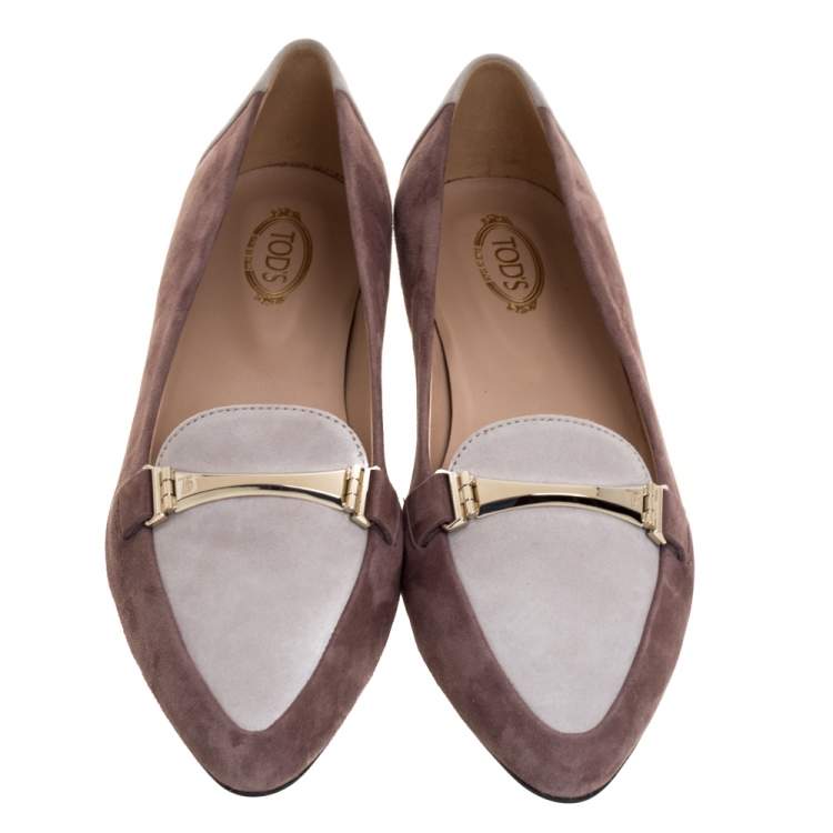 مملوكة مسبقًا Tod's Two Tone Suede Leather Ballet Flats Size 38.5