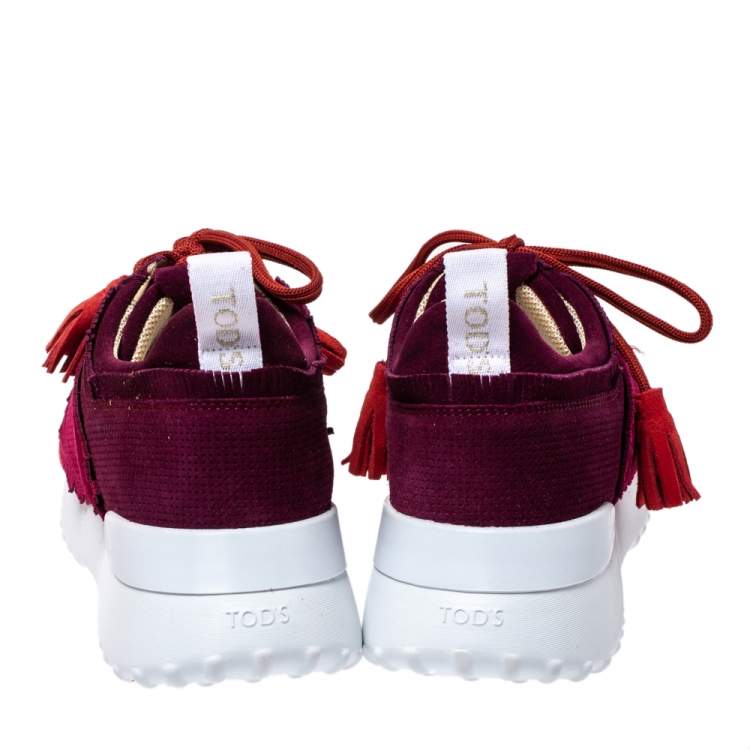 Pre Owned Tod's Tricolor Suede Tassel Fringe Low Top Sneakers Size 40