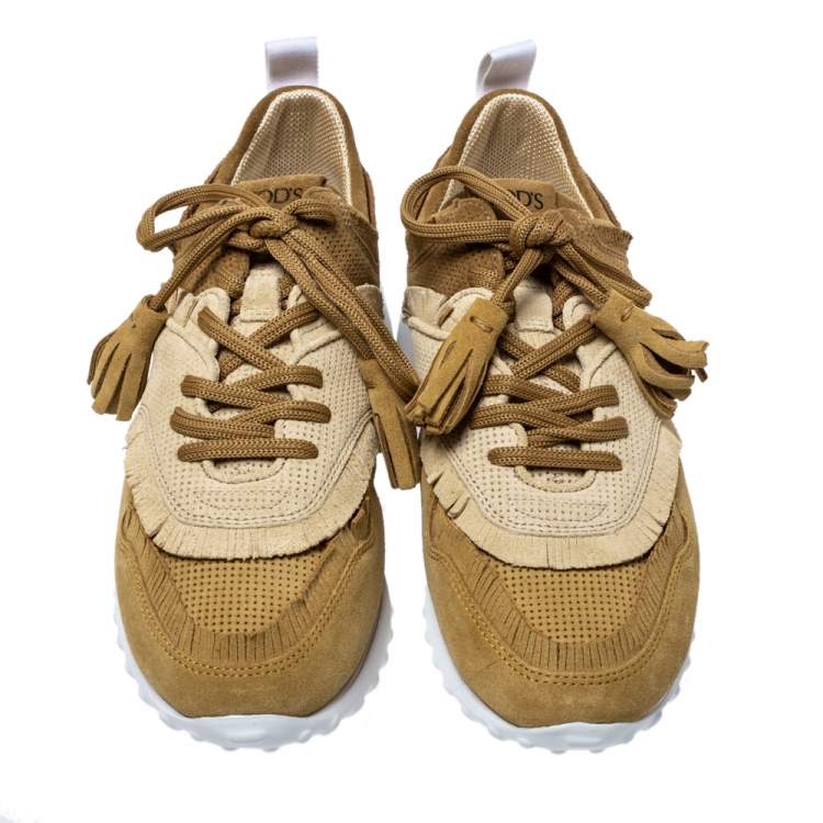 Pre Owned Tod's Tricolor Suede Leather Tassel Fringe Low Top Sneakers Size 39