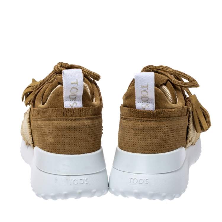 Pre Owned Tod's Tricolor Suede Leather Tassel Fringe Low Top Sneakers Size 39