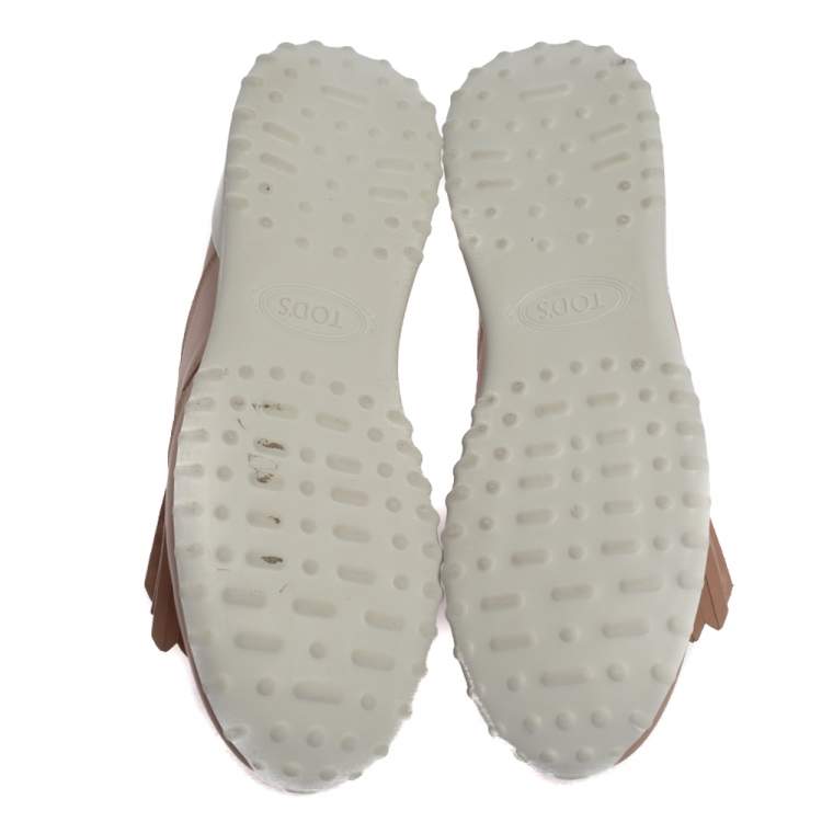 Pre Owned Tod's Pink Leather Studded Fringe Low Top Sneakers Size 36.5
