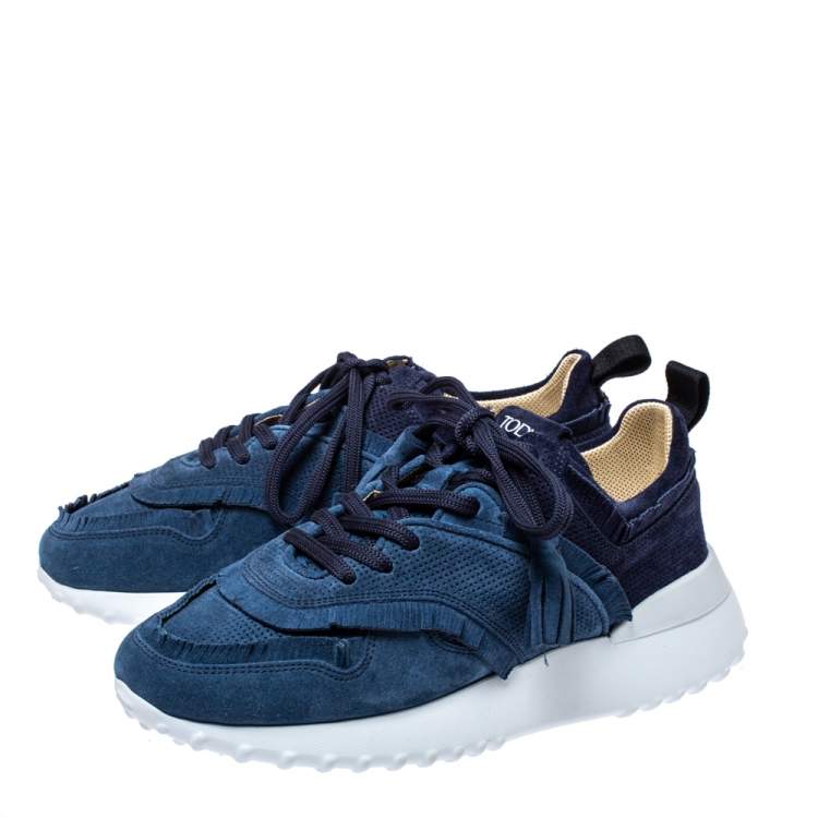 Pre Owned Tod's Blue Suede Leather Tassel Fringe Low Top Sneakers Size 37