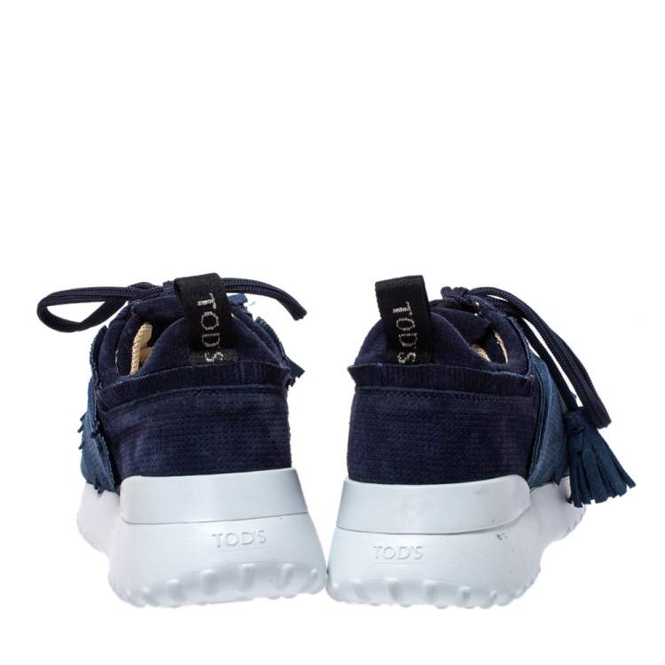 Pre Owned Tod's Blue Suede Leather Tassel Fringe Low Top Sneakers Size 37