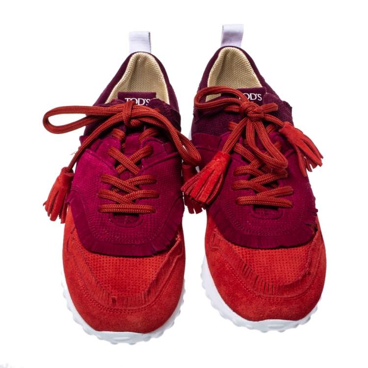 Pre Owned Tod's Tricolor Suede Leather Tassel Fringe Low Top Sneakers Size 39