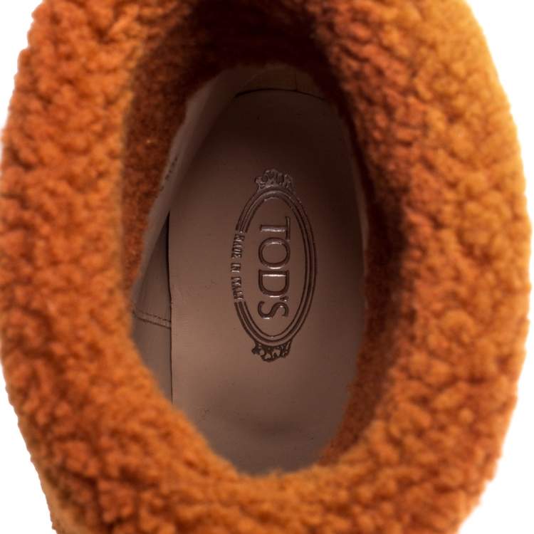 Pre Owned Tod's Brown Shearling And Suede Leather Wedge Ankle Boots Size 37