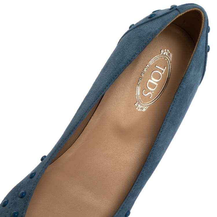 Pre Owned Tod's Blue Suede Leather Studded Ballet Flats Size 37