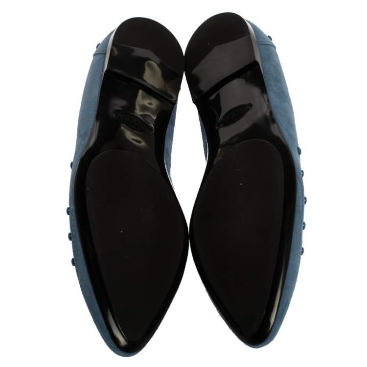 Pre Owned Tod's Blue Suede Leather Studded Ballet Flats Size 37