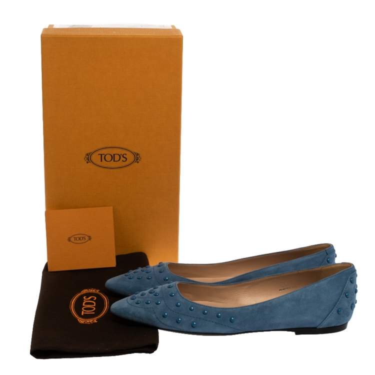 Pre Owned Tod's Blue Suede Leather Studded Ballet Flats Size 37