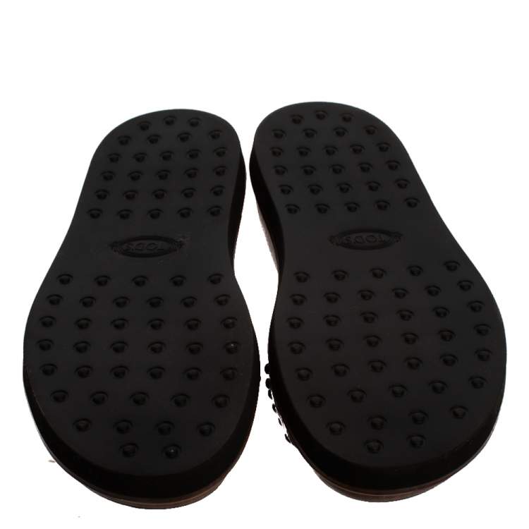 Pre Owned Tod's Burgundy Croc Embossed Leather Studded Flat Slides Size 38