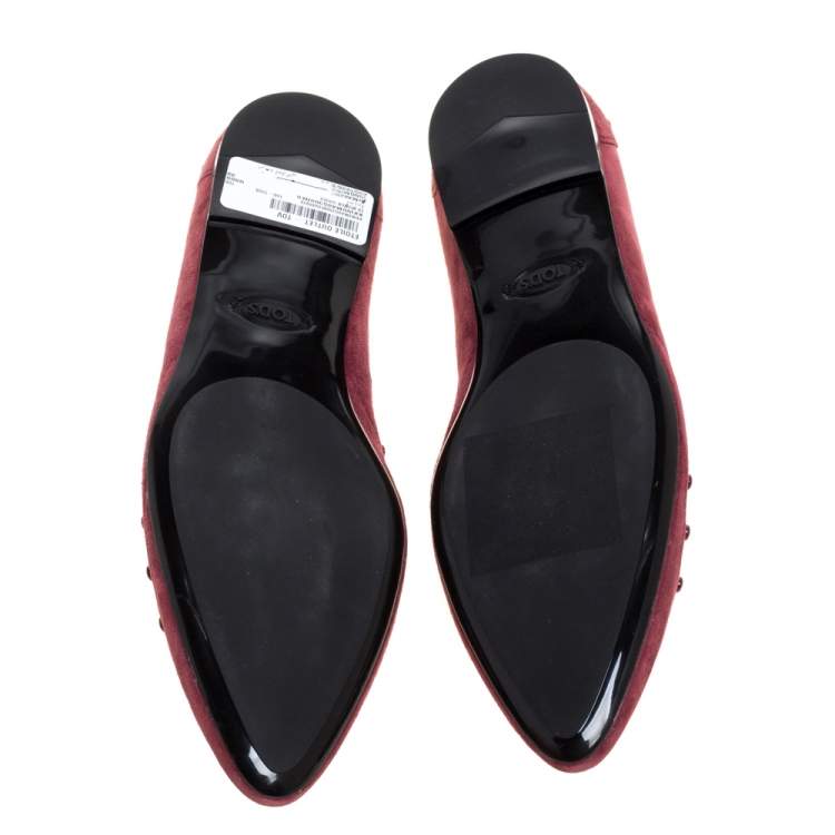 Pre Owned Tod's Burgundy Suede Leather Ballet Flats Size 39