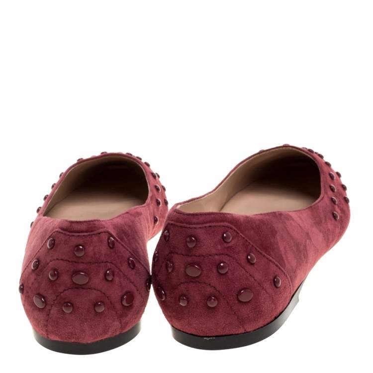 Pre Owned Tod's Burgundy Suede Leather Ballet Flats Size 39