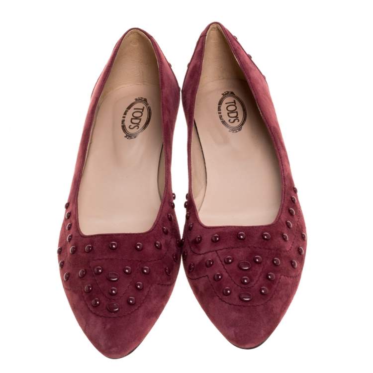 Pre Owned Tod's Burgundy Suede Leather Ballet Flats Size 39