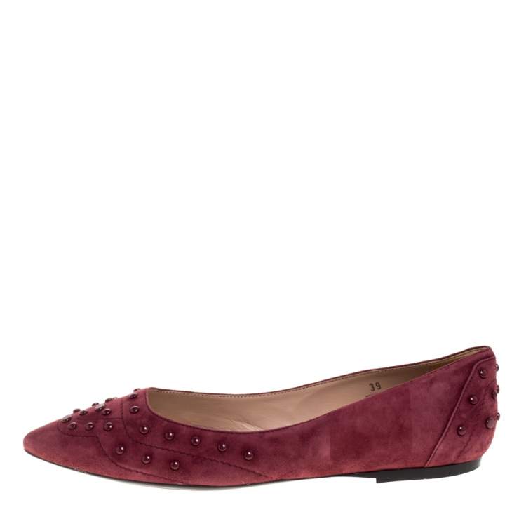 Pre Owned Tod's Burgundy Suede Leather Ballet Flats Size 39