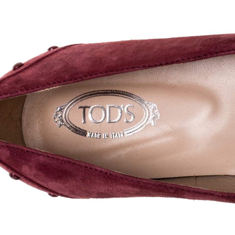 Pre Owned Tod's Burgundy Suede Leather Ballet Flats Size 39