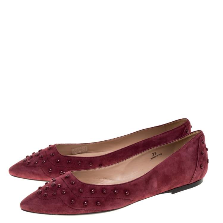 Pre Owned Tod's Burgundy Suede Leather Ballet Flats Size 39