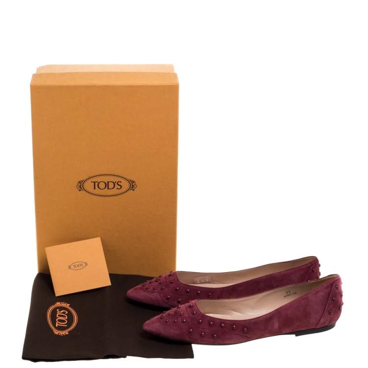 Pre Owned Tod's Burgundy Suede Leather Ballet Flats Size 39