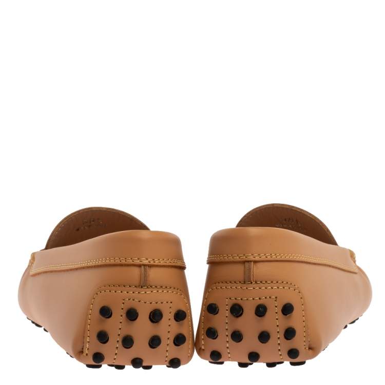 Pre Owned Tod's Beige Leather Penny Slip On Loafers Size 38.5