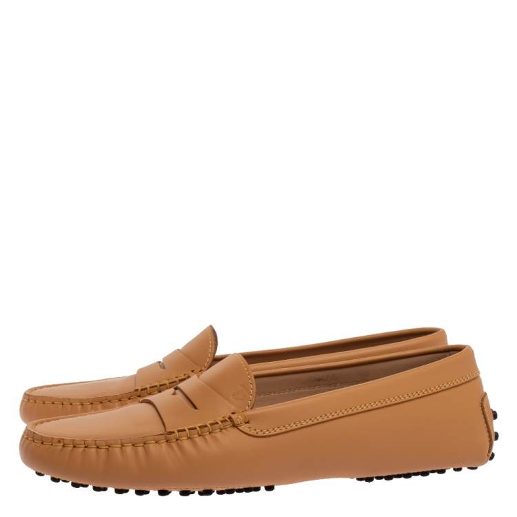 Pre Owned Tod's Beige Leather Penny Slip On Loafers Size 38.5